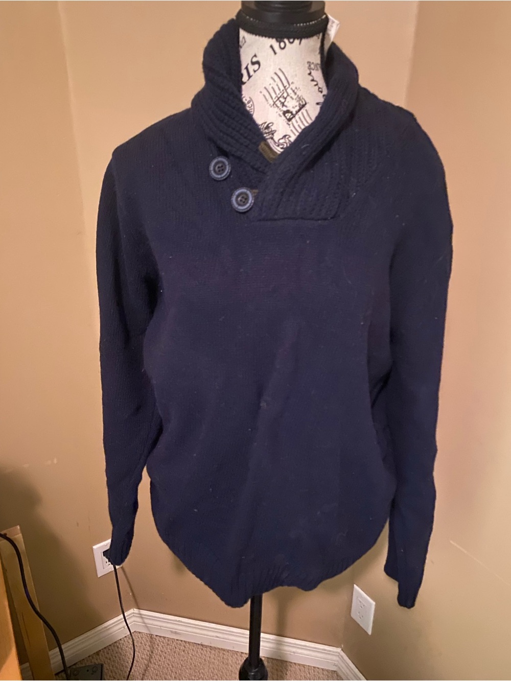 Promo Uomo Navy Shawl-Collar Turtleneck Sweater with Button Detail